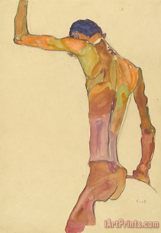 Egon Schiele Standing Male Nude with Arm Raised, Back View Art Painting
