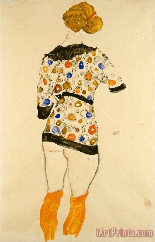 Standing Woman in a Patterned Blouse painting - Egon Schiele Standing Woman in a Patterned Blouse Art Print