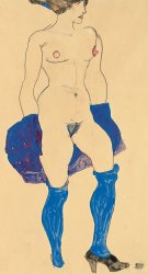 Egon Schiele Standing woman with shoes and stockings painting