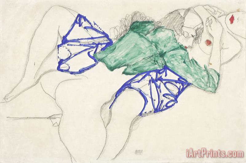 Two Friends, Reclining (tenderness) painting - Egon Schiele Two Friends, Reclining (tenderness) Art Print