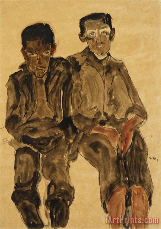 Two Seated Boys painting - Egon Schiele Two Seated Boys Art Print