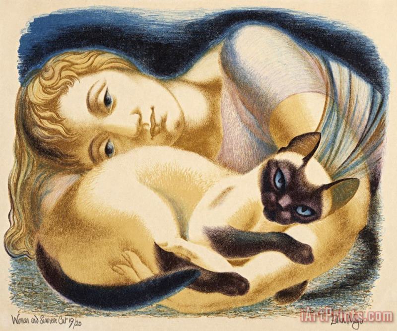 Eileen Mayo Woman And Siamese Cat Art Painting