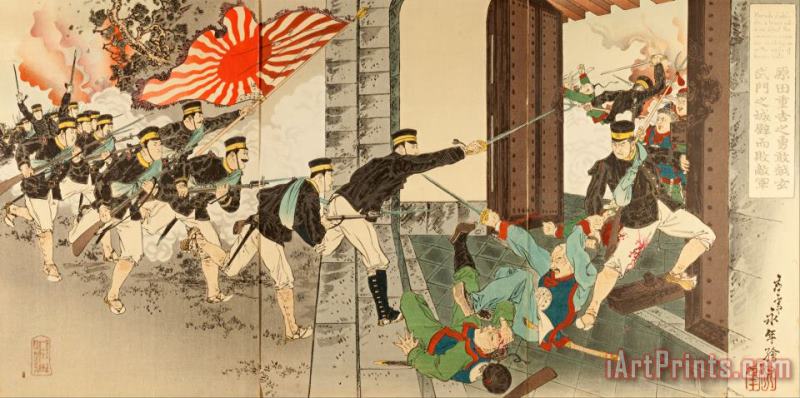 Einen Harada Jyukichi, a Brave Soldier Defeated Immense Enemies by Climbing Over The Wall of The Northern ... Art Painting