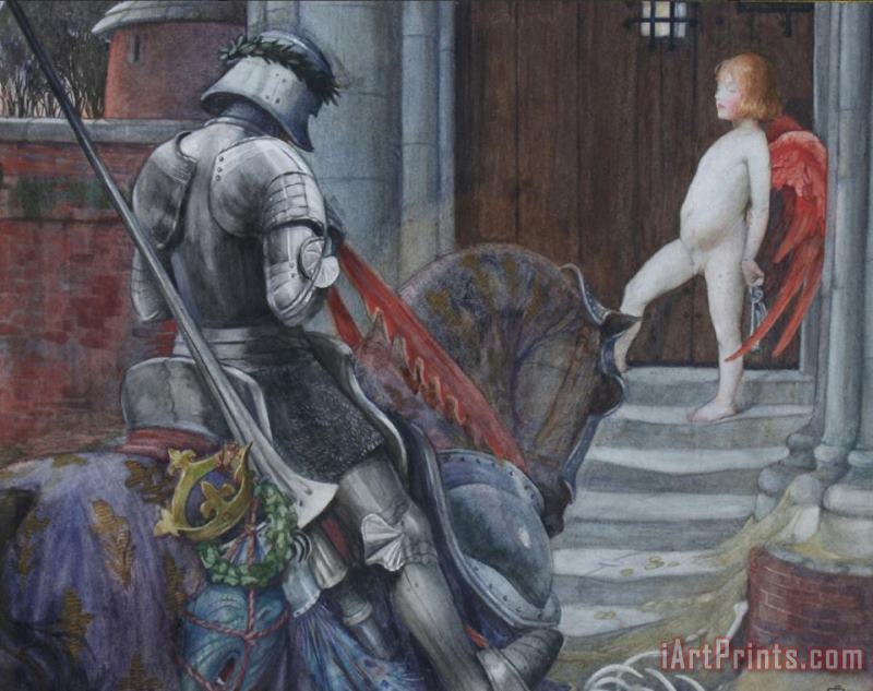 Eleanor Fortescue Brickdale A Knight And Cupid Before a Castle Door Art Painting