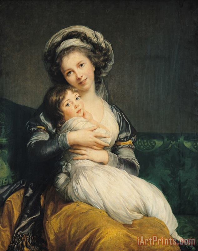 Elisabeth Louise Vigee Lebrun Self portrait in a Turban with her Child Art Painting