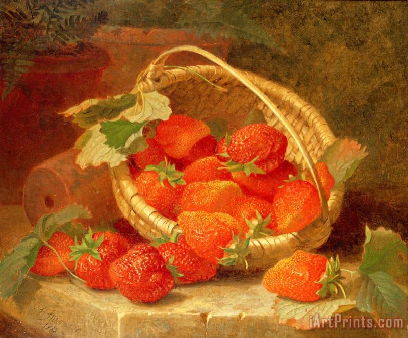 Eloise Harriet Stannard A Basket of Strawberries on a stone ledge Art Print