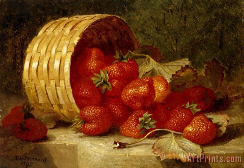 Eloise Harriet Stannard Strawberries in a Wicker Basket on a Ledge 1895 Art Painting