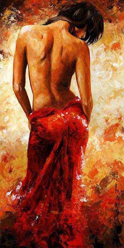 Lady in red 27 painting - Emerico Toth Lady in red 27 Art Print