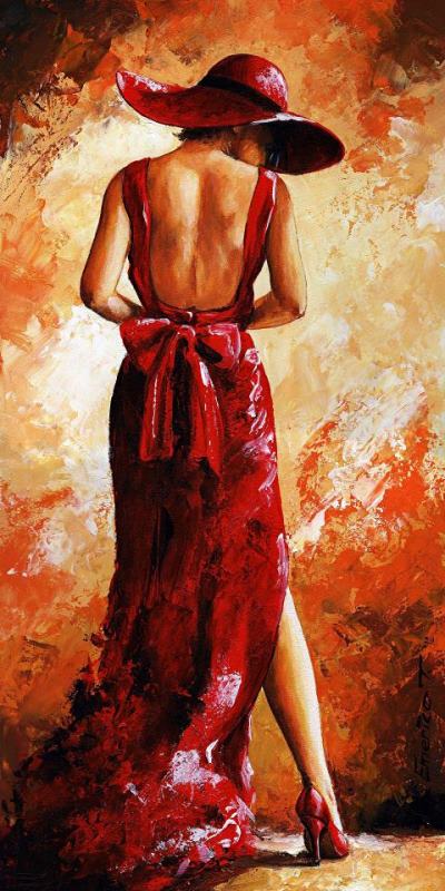 Lady in red 39 painting - Emerico Toth Lady in red 39 Art Print
