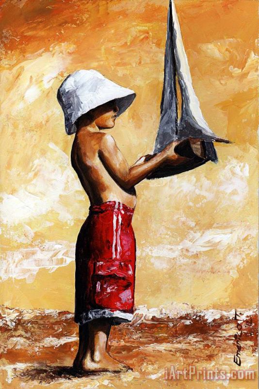 Little boy in the beach painting - Emerico Toth Little boy in the beach Art Print