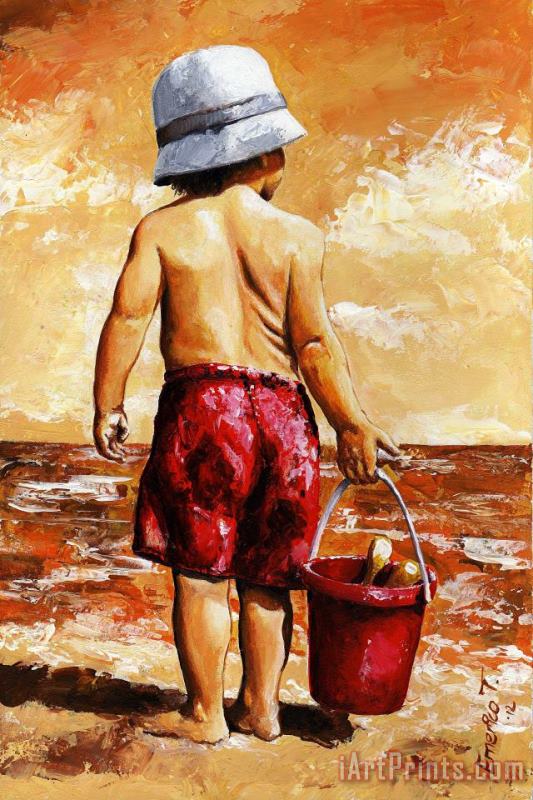 Little Boy on the Beach II painting - Emerico Toth Little Boy on the Beach II Art Print