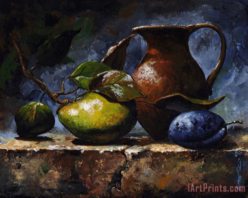 Pear and plum painting - Emerico Toth Pear and plum Art Print