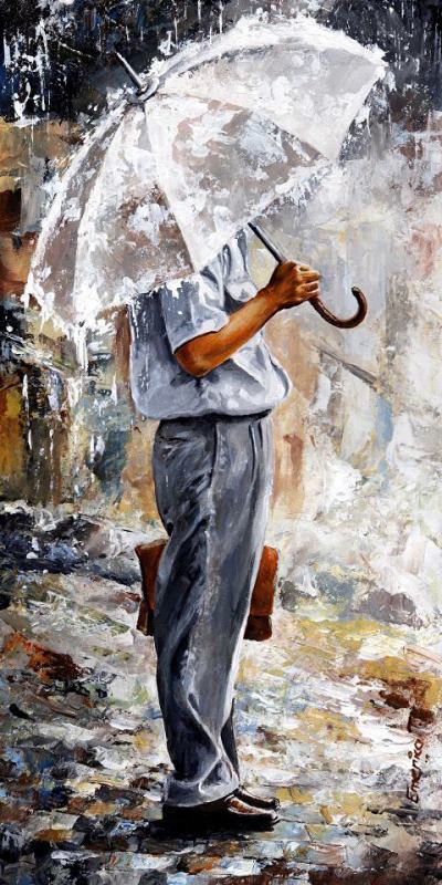 Rain day - The office man painting - Emerico Toth Rain day - The office man Art Print
