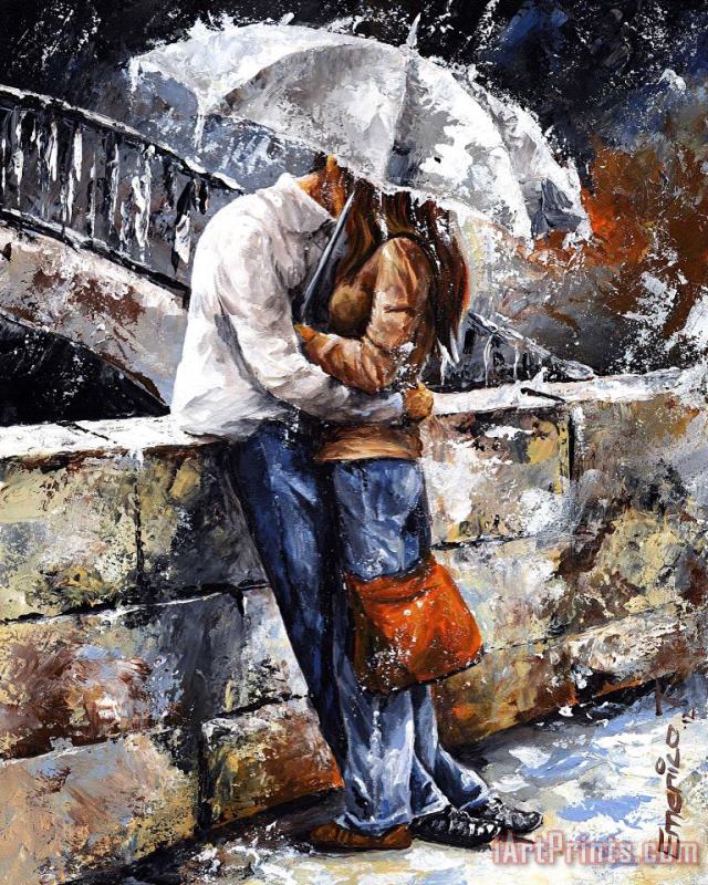 Rainy day - Love in the rain painting - Emerico Toth Rainy day - Love in the rain Art Print