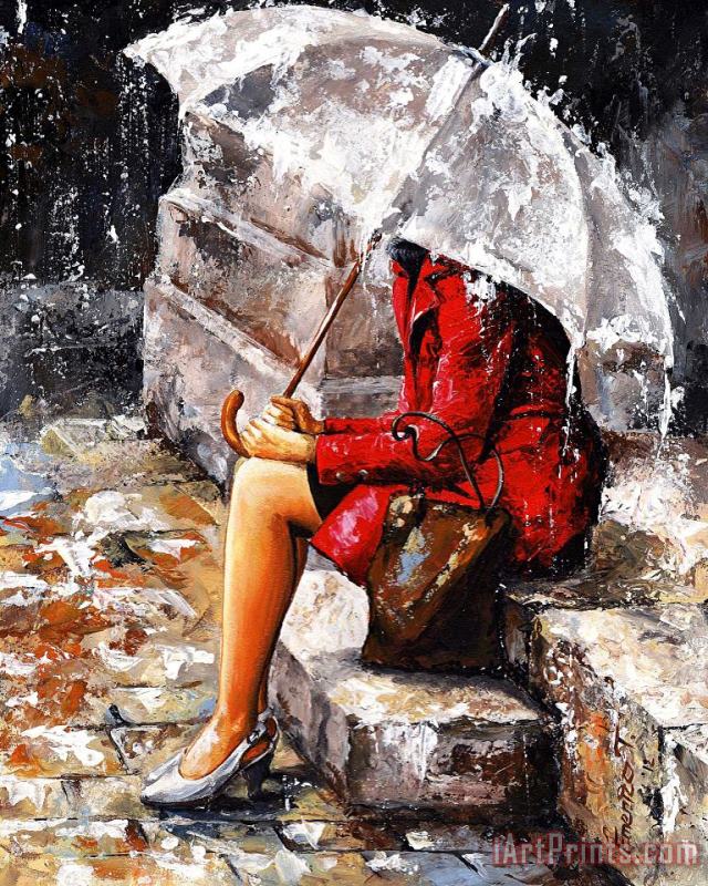 Emerico Toth Rainy day - Woman of New York Art Painting