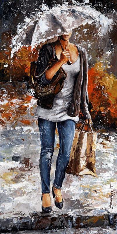Rainy day - Woman of New York 06 painting - Emerico Toth Rainy day - Woman of New York 06 Art Print