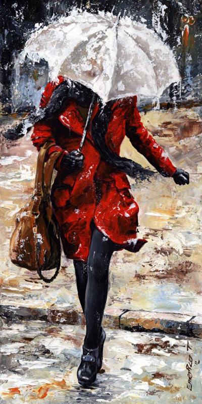 Emerico Toth Rainy day - Woman of New York 10 Art Painting