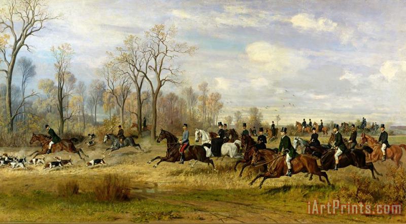 Emperor Franz Joseph I Of Austria Hunting To Hounds With The Countess Larisch In Silesia painting - Emil Adam Emperor Franz Joseph I Of Austria Hunting To Hounds With The Countess Larisch In Silesia Art Print