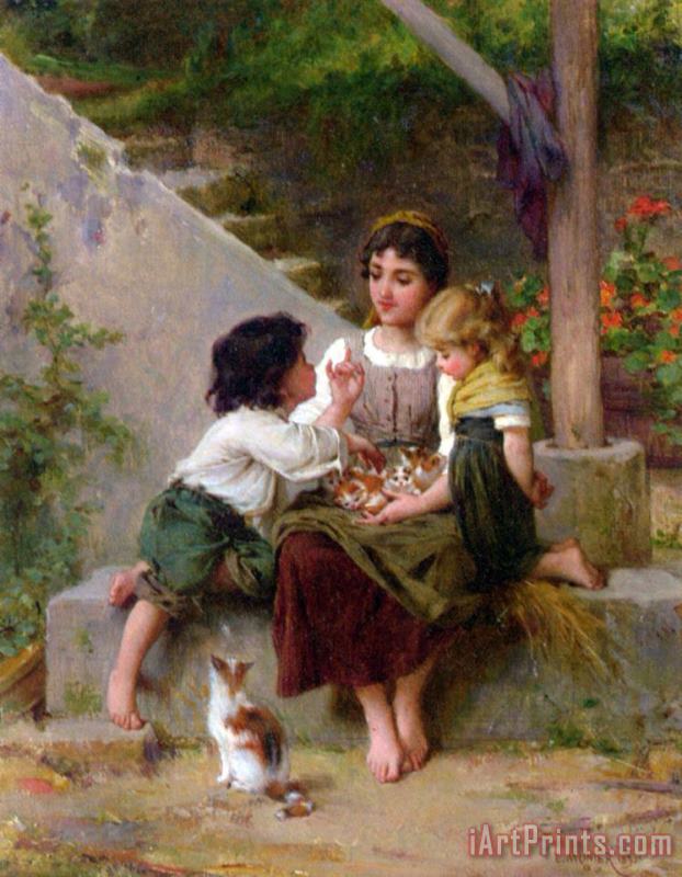 Emile Munier Playing with The Kittens Art Painting