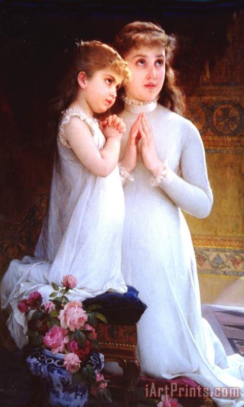 Emile Munier Two Girls Praying Art Painting