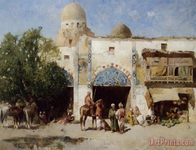 Emile Regnault De Maulmain Horses Before a Mosque Art Print