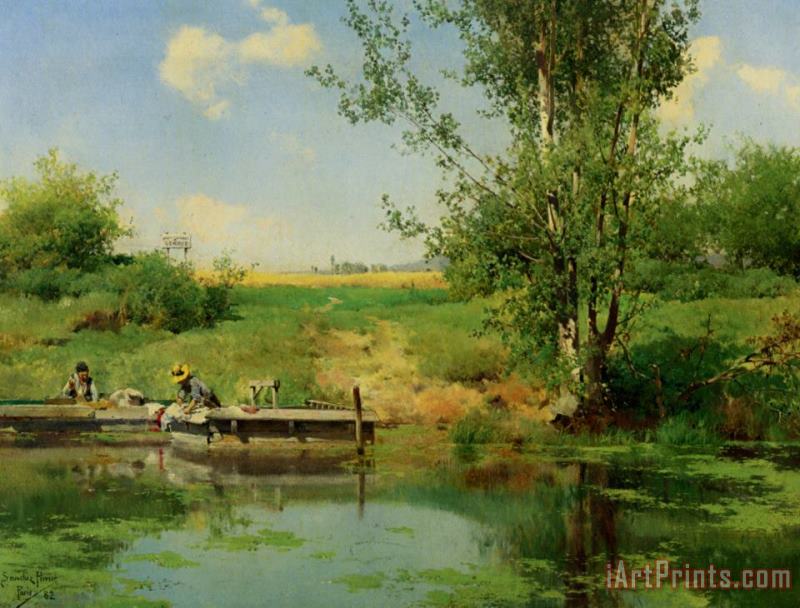 Emilio Sanchez Perrier Laundry at The Edge of The River Art Painting