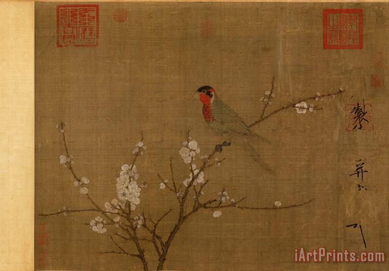 Emperor Huizong Five Colored Parakeet on a Blossoming Apricot Tree Art Painting