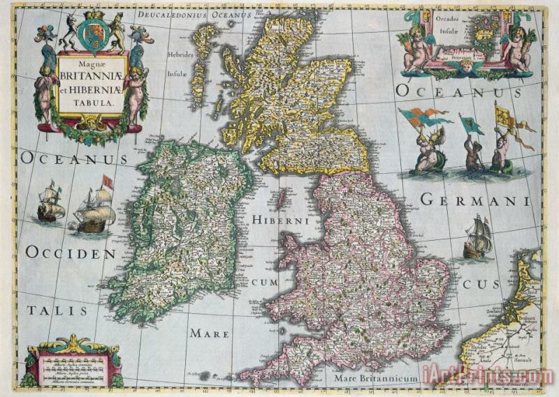 English School Antique Map of Britain Art Print