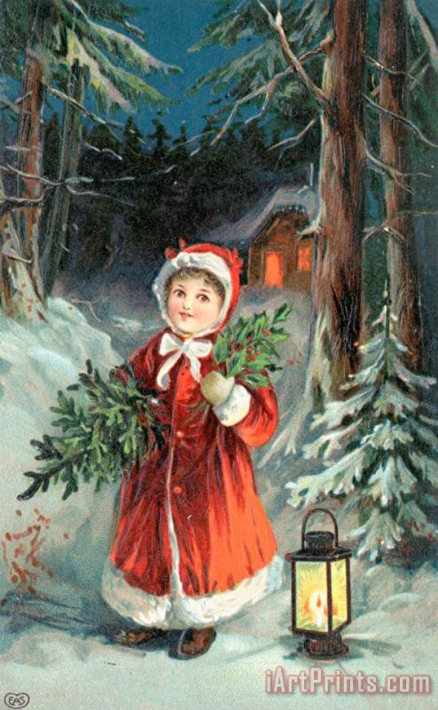 British Christmas Card painting - English School British Christmas Card Art Print
