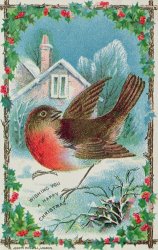 English School Christmas card depicting a robin painting