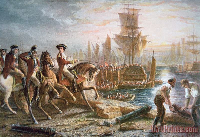 Lord Howe organizes the British evacuation of Boston in March 1776 painting - English School Lord Howe organizes the British evacuation of Boston in March 1776 Art Print