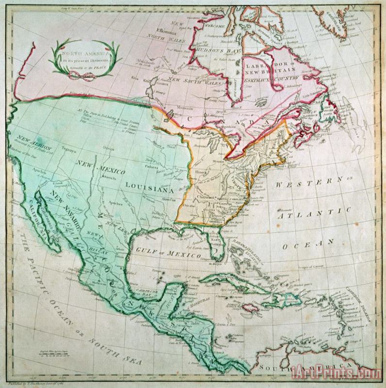 English School Map of North America Art Painting