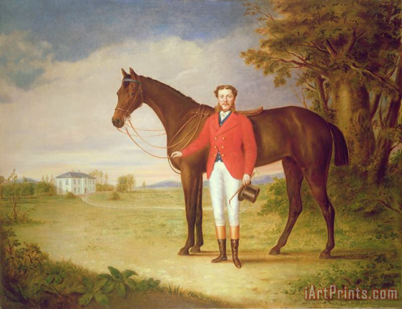 English School Portrait of a gentleman with his horse Art Painting