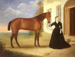 English School Portrait of a lady with her horse painting