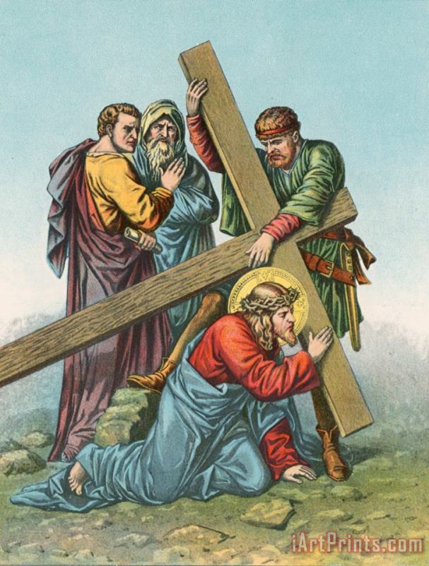 English School Station VII Jesus Falls under the Cross the Second Time Art Print