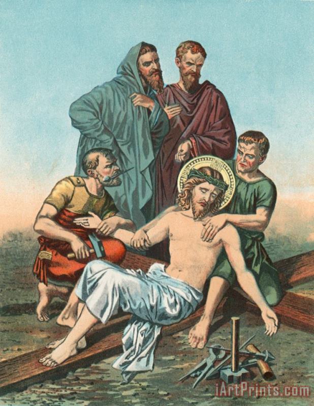 Station XI Jesus is Nailed to the Cross painting - English School Station XI Jesus is Nailed to the Cross Art Print