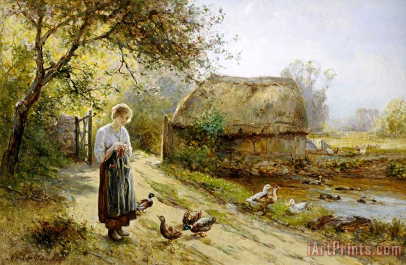 Ernest Walbourn Bright Day by The River Feeding The Ducks Art Print
