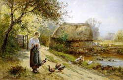 Ernest Walbourn Bright Day by The River Feeding The Ducks