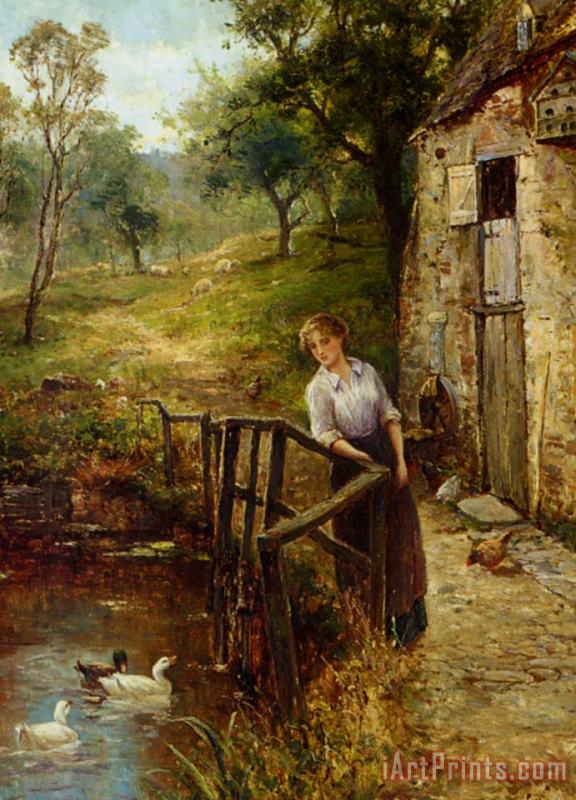 Young Lady at The Mill Pond painting - Ernest Walbourn Young Lady at The Mill Pond Art Print