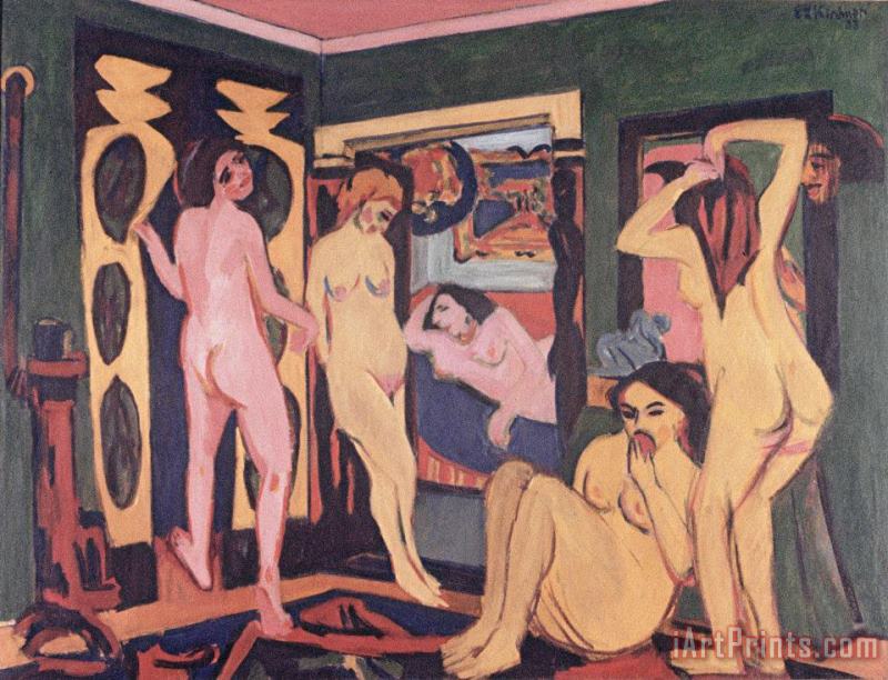 Bathers In A Room painting - Ernst Ludwig Kirchner Bathers In A Room Art Print