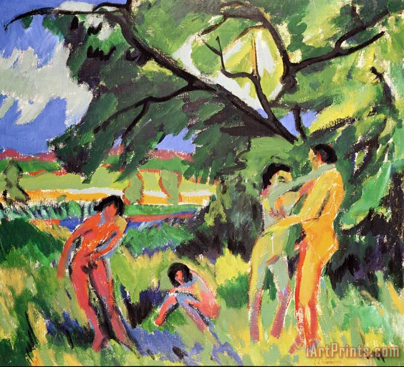Nudes Playing Under Tree painting - Ernst Ludwig Kirchner Nudes Playing Under Tree Art Print