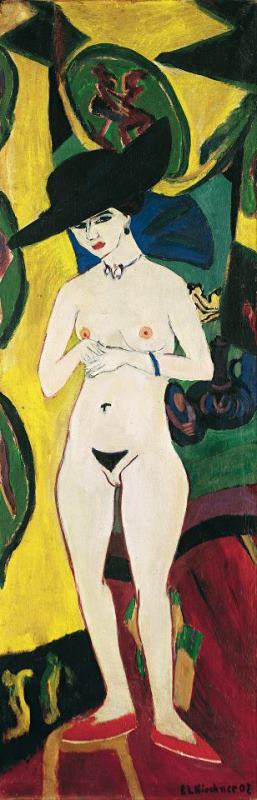 Standing Nude with Hat painting - Ernst Ludwig Kirchner Standing Nude with Hat Art Print