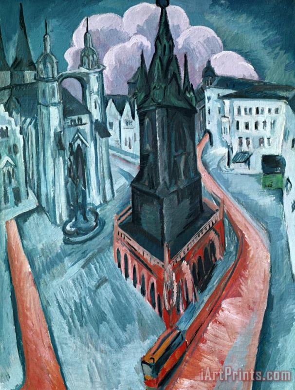 The Red Tower In Halle painting - Ernst Ludwig Kirchner The Red Tower In Halle Art Print