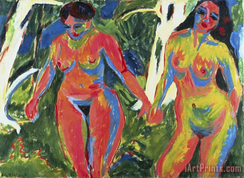 Two Nude Women in The Forest painting - Ernst Ludwig Kirchner Two Nude Women in The Forest Art Print
