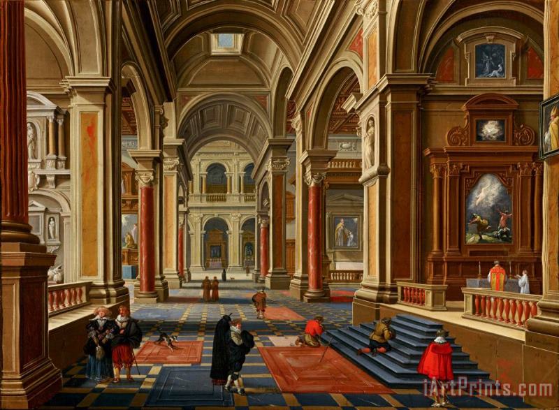 Esaias Van De Velde Interior of a Catholic Church Art Painting