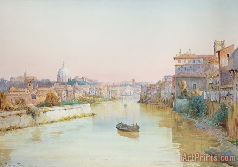 View of the Tevere from the Ponte Sisto painting - Ettore Roesler Franz View of the Tevere from the Ponte Sisto Art Print