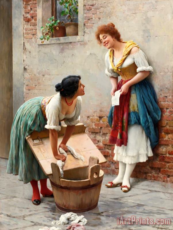 Sharing The News, 1904 painting - Eugen von Blaas Sharing The News, 1904 Art Print