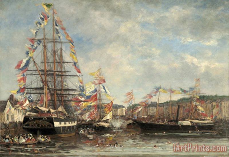 Festival in The Harbor of Honfleur painting - Eugene Boudin Festival in The Harbor of Honfleur Art Print