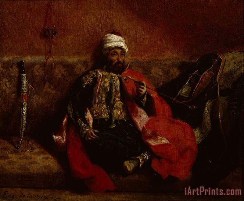 Eugene Delacroix A Turk Smoking Sitting on a Sofa Art Painting