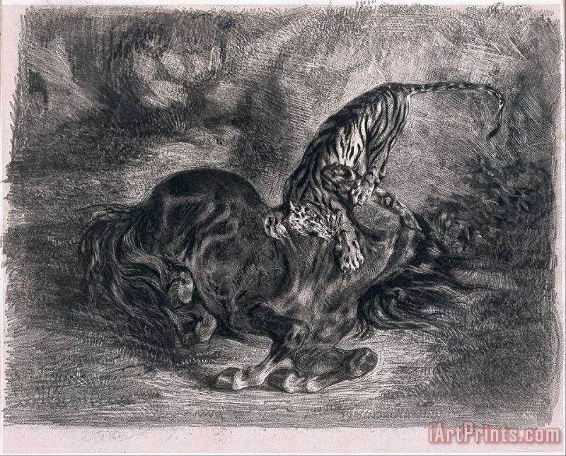 Cheval Sauvage Terrasse Par Un Tigre (wild Horse Felled by a Tiger) painting - Eugene Delacroix Cheval Sauvage Terrasse Par Un Tigre (wild Horse Felled by a Tiger) Art Print
